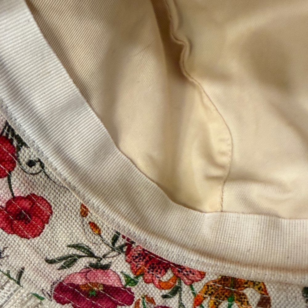 Gucci White Floral Print Bucket Hat with Beige Leather Trim - Picture 8 of 14